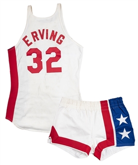 Incredibly Rare 1973-1976 Julius Erving ABA Game Used New York Nets Full Uniform: Jersey and Shorts (MEARS A8)